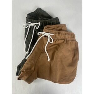 Set 2 Wild Fable Women's High Rise Dolphin Shorts Drawstring Pockets Olive Tan L